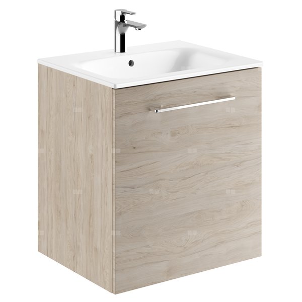 Geberit Selnova Square Zestaw szafki pod umywalkę, z jednymi drzwiami, B60cm, H65.2cm, T50.2cm, orzech włoski hickory jasny, z umywalką meblową, cienki rant, z przelewem, z otworem na baterię