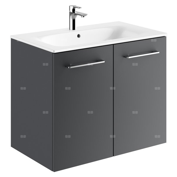 Zestaw umywalki meblowej Geberit Selnova Square, slim rim, z szafką pod umywalkę, z dwoma drzwiami: B1=78.8cm, T=50.2cm, Otwór na baterię=Na środku, Przelew=Widoczny, Lava