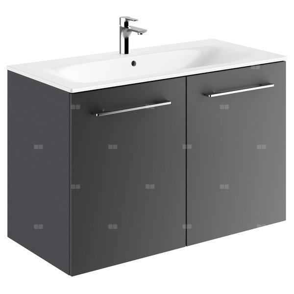 Zestaw umywalki meblowej Geberit Selnova Square, slim rim, z szafką pod umywalkę, z dwoma drzwiami: B1=98.8cm, T=50.2cm, Otwór na baterię=Na środku, Przelew=Widoczny, Lava