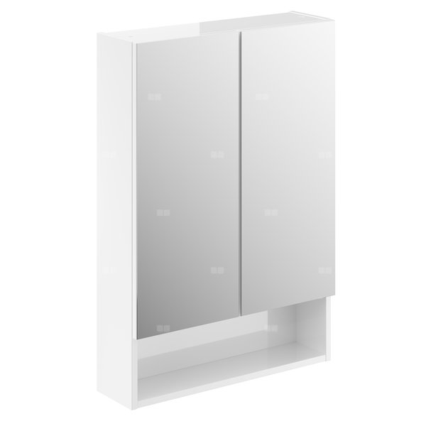 Szafka z lustrem Geberit Selnova Square, z dwoma drzwiami i dwoma szklanymi półkami: 58.8x85x17.5cm, Biały / Lakierowany na wysoki połysk