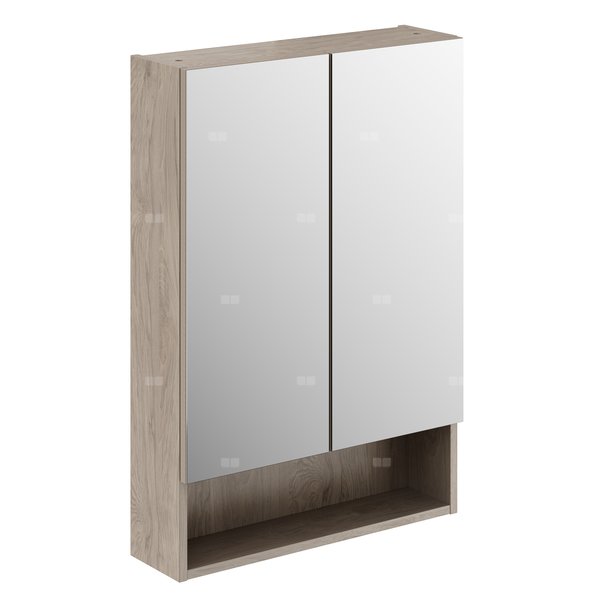 Szafka z lustrem Geberit Selnova Square, z dwoma drzwiami i dwoma szklanymi półkami: 58.8x85x17.5cm, Orzech włoski hickory / Melamina, struktura drewna