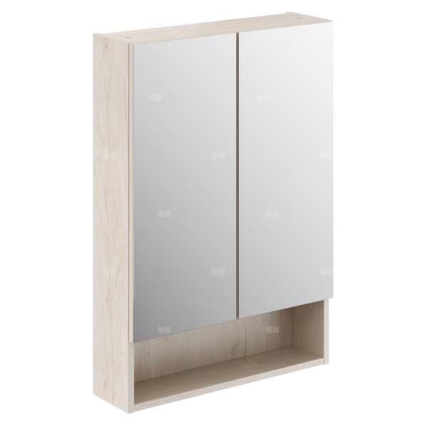 Szafka z lustrem Geberit Selnova Square, z dwoma drzwiami i dwoma szklanymi półkami: 58.8x85x17.5cm, Orzech włoski hickory jasny / Melamina, struktura drewna