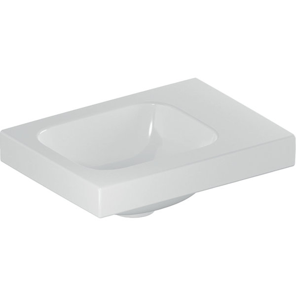 Umywalka GEBERIT iCon Light prostokątna, biała, 380mm, bez otworu na baterię, bez odpływu przelewowego, półka z prawej