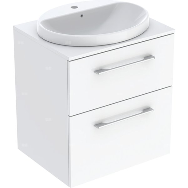 Geberit Selnova Square Zestaw szafki z blatem pod umywalkę, B59.1cm, H70.3cm, T50.2cm, z dwiema szufladami, biały, z umywalką wpuszczaną w blat, z przelewem, z otworem na baterię
