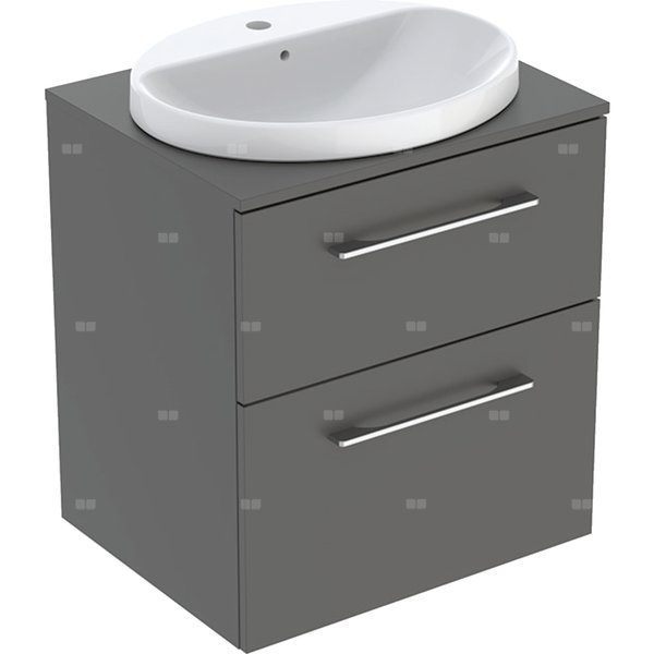 Geberit Selnova Square Zestaw szafki z blatem pod umywalkę, B59.1cm, H70.3cm, T50.2cm, z dwiema szufladami, lava, z umywalką wpuszczaną w blat, z przelewem, z otworem na baterię