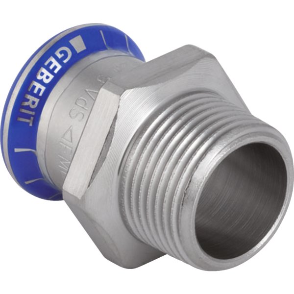 Złączka GEBERIT Mapress Edelstahl przejściowa z gwintem zewn., stal nierdzewna, 2 1/2'' x 76.1 mm (GZ x mufa zaprasowywana) z uszczelką