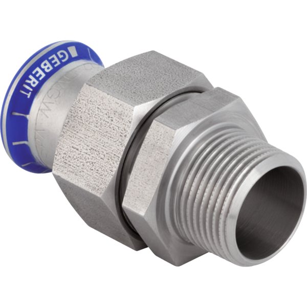 Śrubunek hydrauliczny GEBERIT Mapress Edelstahl FKM przejściowy z nakrętką ze stali CrNi stal nierdzewna GZ 2'' 54 mm z pierścieniem zacinającym