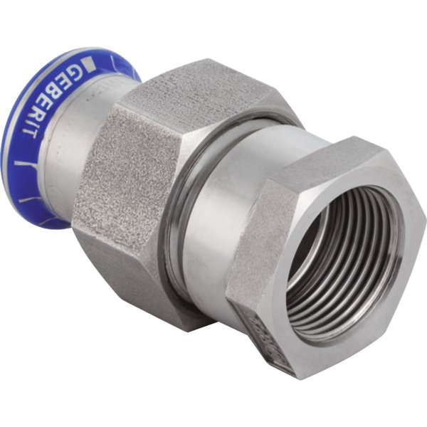 Śrubunek hydrauliczny GEBERIT Mapress Edelstahl FKM przejściowy z nakrętką ze stali CrNi stal nierdzewna GW 2'' 54 mm z pierścieniem zacinającym