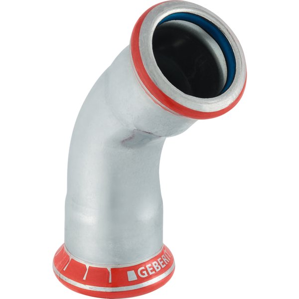 Kolano 45' GEBERIT Mapress C-Stahl FKM, stal (Ocynk galwaniczny/elektrolityczny) (ocynk), 88.9 mm, DN 80 x 88.9 mm x DN 80 (mufa zaprasowywana x mufa zaprasowywana), (głębokość: 57 mm) z uszczelką