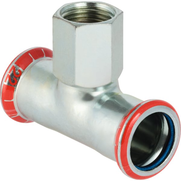 Trójnik GEBERIT Mapress C-Stahl FKM przejściowy 90' stal (ocynk) 108 mm x 3/4'' x 108 mm (mufa zaciskowa x GW x mufa zaciskowa)