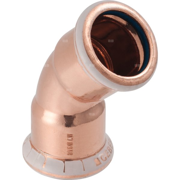 Kolano 45' GEBERIT Mapress Kupfer FKM, Cu, 18 mm, DN 15 x 18 mm x DN 15 (mufa zaprasowywana x mufa zaprasowywana), (głębokość: 9 mm) z uszczelką