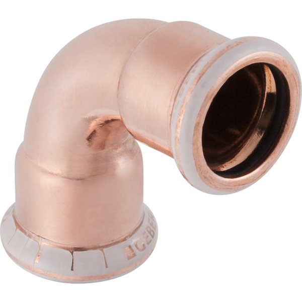 Kolano 90' GEBERIT Mapress Kupfer, Cu, 22 mm, DN 20 x 22 mm x DN 20 (mufa zaprasowywana x mufa zaprasowywana), (głębokość: 26 mm) z uszczelką
