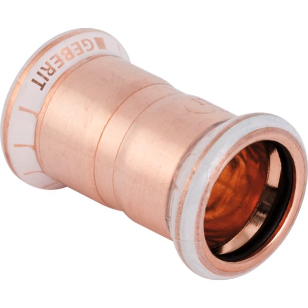 Mufa GEBERIT Mapress Kupfer, Cu, 18 mm, DN 15 x 18 mm x DN 15 (mufa zaprasowywana x mufa zaprasowywana), (głębokość: 4 mm) z uszczelką