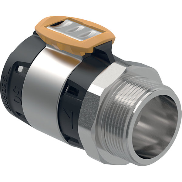 Złączka przejściowa GEBERIT FlowFit, stal crnimo 1.4401, 2'' x 63 mm (GZ x łącznik zaprasowywany)