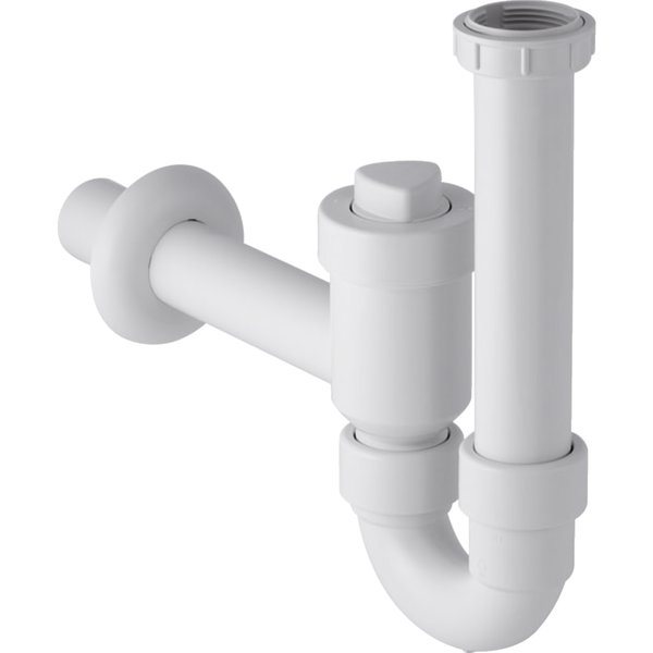Syfon rurowy Geberit do umywalki, odcinający, z zaworem zwrotnym, wylot poziomy: d=40mm, G=1 1/2″, Biały-alpin