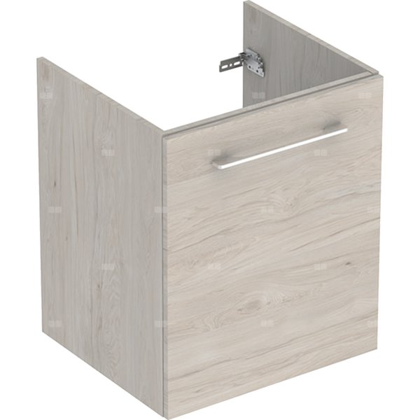Szafka pod umywalkę meblową Geberit Selnova Square, slim, z jednymi drzwiami: B=53.8cm, Szerokość umywalki=55cm, H=63.5cm, T=50.2cm, Orzech włoski hickory jasny / Melamina, struktura drewna