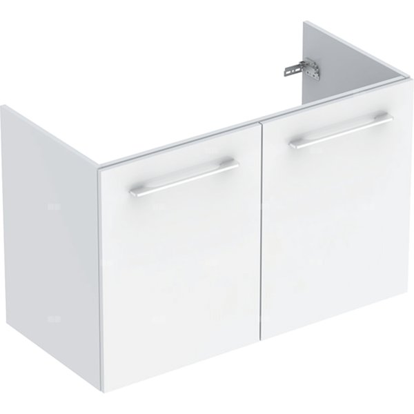 Szafka pod umywalkę meblową Geberit Selnova Square, slim, z dwoma drzwiami: B=98.8cm, Szerokość umywalki=100cm, H=63.5cm, T=50.2cm, Biały / Lakierowany na wysoki połysk