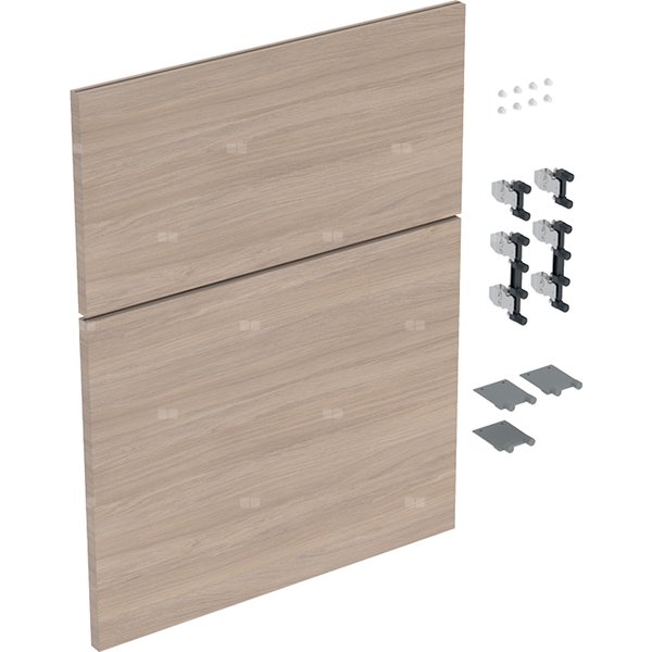Zestaw frontów szuflad (2 szt.) do niskiej szafki bocznej, z dwoma szufladami GEBERIT iCon, kol. dąb melamina, struktura drewna szer.450 mm