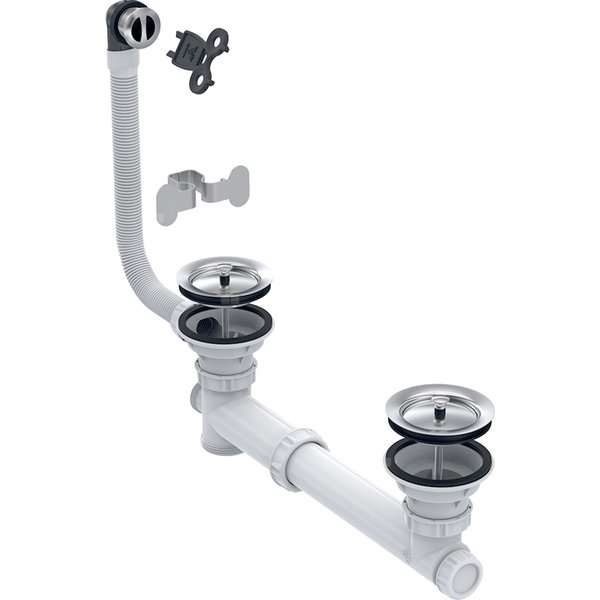 Zestaw odpływowo-przelewowy Geberit do umywalek wielofunkcyjnych z dwiema umywalkami, przelew, okrągły