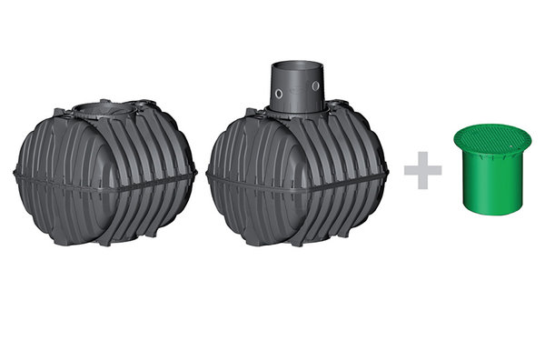 CARAT ZESTAW 13.500L 2x6500L Z NADBUDOWĄ MAX DN160 (bez pokrywy) - plastikowy Zbiornik na wodę deszczową, zbiornik na deszczówkę , zbiornik retencyjny, zbiornik z tworzywa , szambo