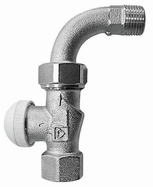 Zawór grzejnikowy termostatyczny HERZ TS-90 prosty z kolanem, połączenie 1/2'' (niklowanie) biały