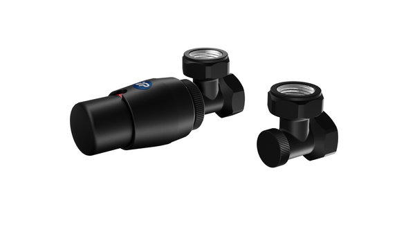 Zawór termostatyczny ELEGANT - ELGS026C/FK - kątowy -czarny/ black swan - C75 + złączki na PEX