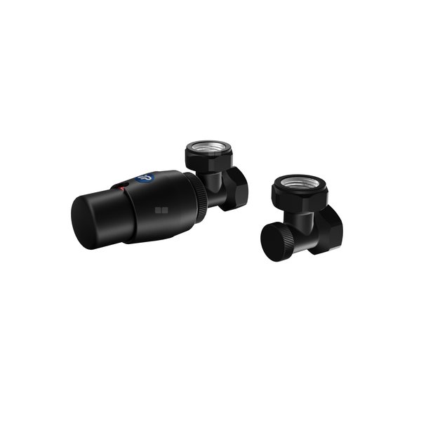 Zawór termostatyczny ELEGANT - ELGS026C/FK - kątowy -czarny/ black swan - C75 + złączki na PEX
