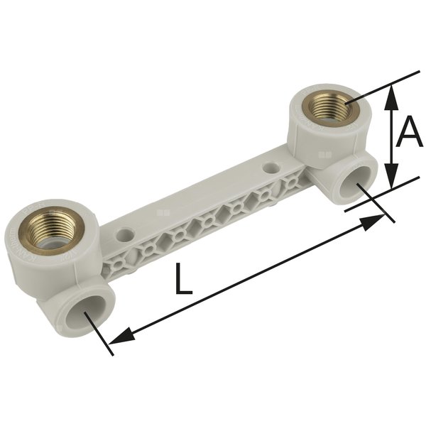 Kolano 90' podwójne ścienne z wieszakiem GW PP-R - 20 Rp1/2'' L = 148.5 mm