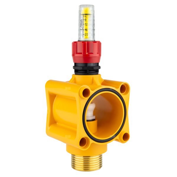Moduł zasilający rozdzielacza tworzywowego 1 1/2" x 1" z przepływomierzem czerwony - 4÷20 l/min