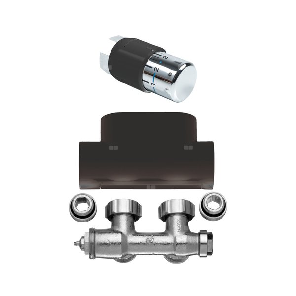 Zawór termostatyczny kątowy, zestaw, RAL9005 MT (schwarz soft)