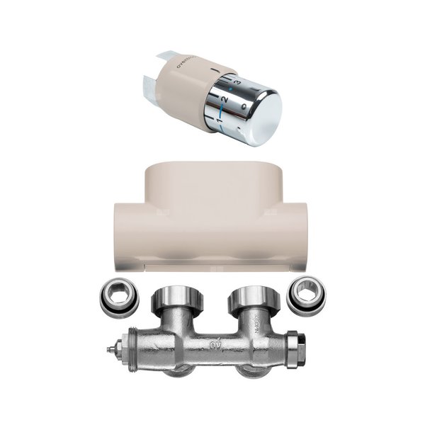 Zawór termostatyczny kątowy, zestaw, kolor pergamon