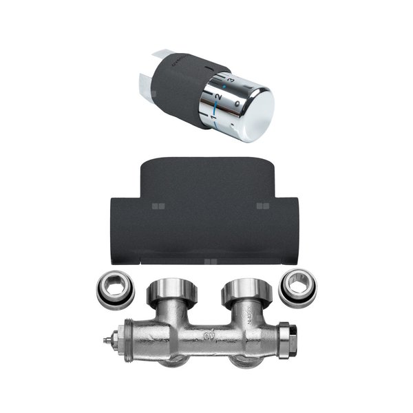 Zawór termostatyczny kątowy, zestaw, kolor Anthracite Grey