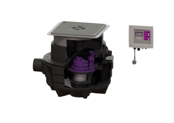 Przepompownia Aqualift F Compact Mono resistant do zabudowy w płycie podłogowej z czarną pokrywą