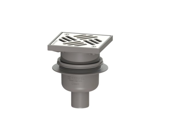 Wpust KESSEL Classic z 1 przyłączem DN 50, odpływ pionowy (zdejmowany), kratka 150x150mm stal nierdzewna