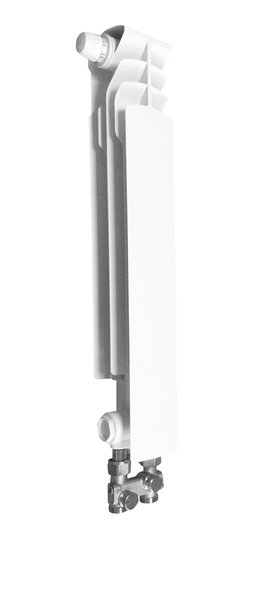 Grzejnik żeberkowy KFA Armatura G500F/D/1 aluminium, podłączenie dolne, lewe, proste 572 x 80 mm, kolor biały (RAL 9016)
