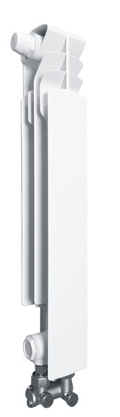 Grzejnik żeberkowy KFA Armatura G500F/D/1 aluminium, podłączenie dolne, lewe, kątowe 572 x 80 mm, kolor biały (RAL 9016)