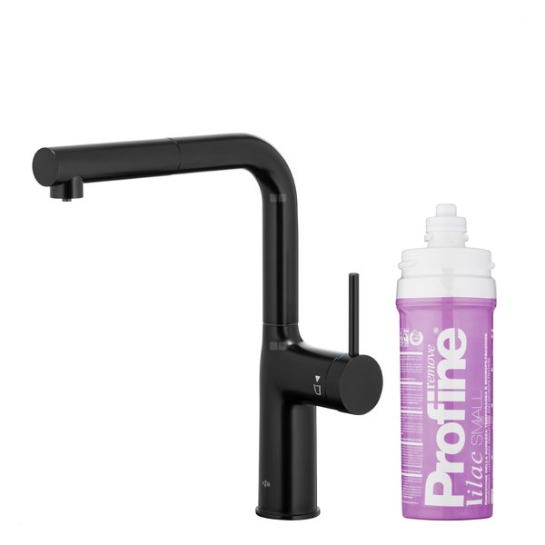 DUERO PURE MOVE PULL-OUT Bateria kuchenna z funkcją filtracji wody i wyciąganą wylewką, Czarna + Zestaw filtrujący PROFINE Lilac S