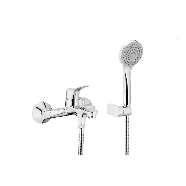 MORRIS BATERIA WANNOWA ŚCIENNA Z NATRYSKIEM PUNKTOWYM KOMPLETNYM (RĄCZKA 3 FUNKCYJNA + WĄŻ METALOWY 1500 MM), CHROM