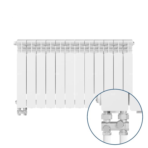 Grzejnik żeberkowy KFA Armatura G500F/D/12 aluminium, podłączenie dolne, lewe, proste 572 x 966 mm, kolor biały