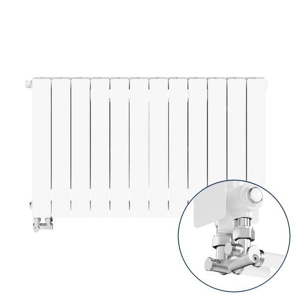 Grzejnik żeberkowy KFA Armatura ADR500/D/12 aluminium, podłączenie dolne, lewe, kątowe 570 x 966 mm, kolor biały
