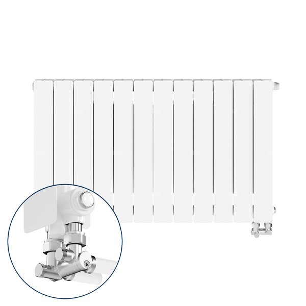 Grzejnik żeberkowy KFA Armatura ADR500/D/12 aluminium, podłączenie dolne, prawe, kątowe 570 x 966 mm, kolor biały