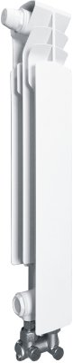 Grzejnik żeberkowy KFA Armatura G500F/D/1 aluminium, podłączenie dolne, lewe, kątowe 572 x 80 mm, kolor biały (RAL 9010)
