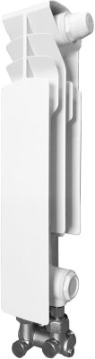 Grzejnik żeberkowy KFA Armatura G350F/D/1 aluminium, podłączenie dolne, prawe, kątowe 422 x 80 mm, kolor biały (RAL 9010)
