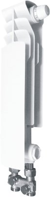 Grzejnik żeberkowy KFA Armatura G350F/D/1 aluminium, podłączenie dolne, prawe, proste 422 x 80 mm, kolor biały (RAL 9010)
