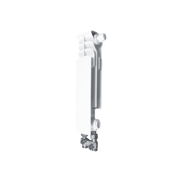 Grzejnik żeberkowy KFA Armatura G350F/D/1 aluminium, podłączenie dolne, prawe, proste 422 x 80 mm, kolor biały (RAL 9010)