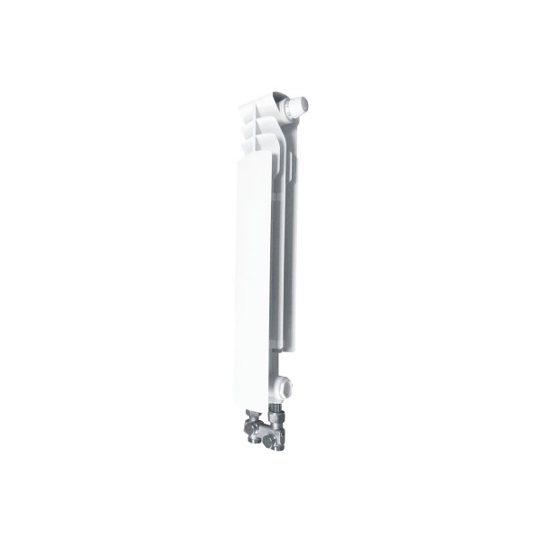 Grzejnik żeberkowy KFA Armatura G500F/D/1 aluminium, podłączenie dolne, prawe, proste 572 x 80 mm, kolor biały (RAL 9010)