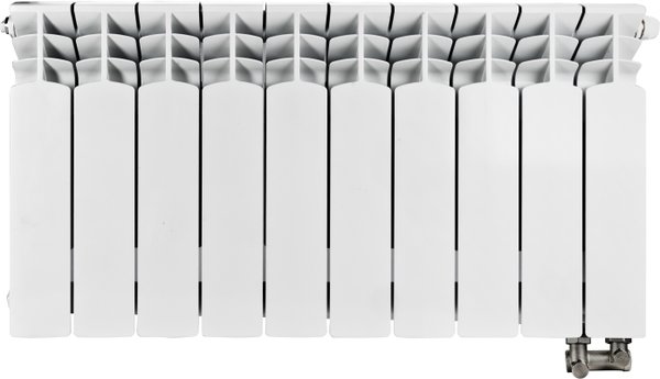Grzejnik żeberkowy KFA Armatura G350F/D/10 aluminium, podłączenie dolne, prawe, kątowe 422 x 805 mm, kolor biały (RAL 9010)