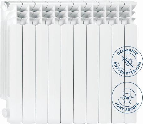 Grzejnik żeberkowy KFA Armatura G500F aluminium, podłączenie boczne 572 x 805 mm, kolor biały (RAL 9016)