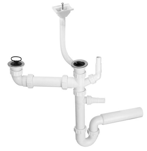Syfon zlewozmywakowy rurowy podwójny 11/2"X50mm z podłączeniem pralki i zmywarki, przelew