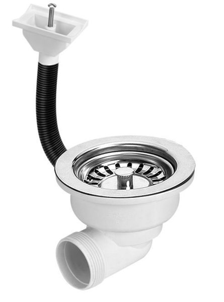 Spust zlewozmywakowy odejście poziome 11/2"x113mm z sitkiem wyciąganym ze stali nierdzewnej